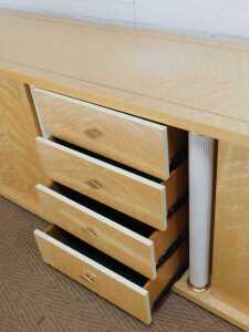 An Italian birdseye maple side cabinet, having a rectangular top with silvered metallic... - 5