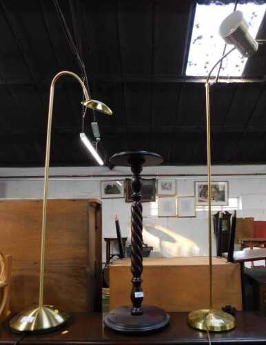 A stained pine plant stand, and two standard lamps. (3)