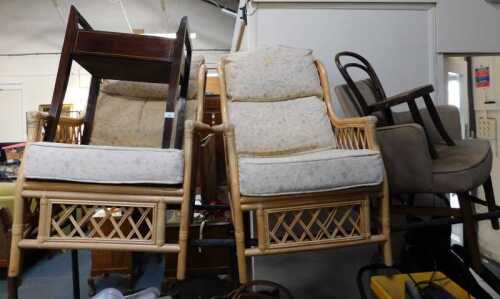 A pair of conservatory chairs, piano stool, armchair, and a child's bentwood chair. (5) The...