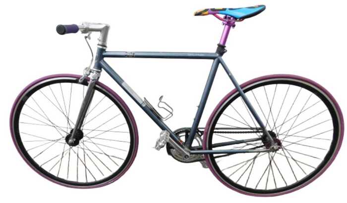 A Jamis Sputnik fixed-gear road bike, constructed from Reynolds 520 chromoly tubes, with a...