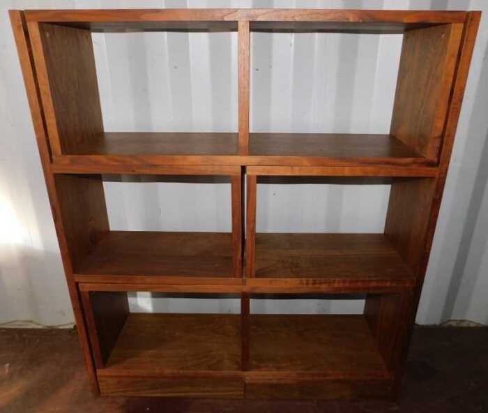 A freestanding walnut bookcase unit, and a small walnut two enclosure unit.