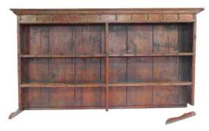 A 19thC mahogany dresser back, of three tier design, 95cm high, 170cm wide, 22cm deep. (AF)