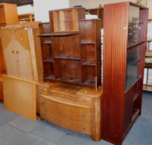 A mid-century oak compactum wardrobe, matching dressing table, student's oak bureau bookcase,...