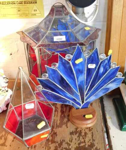 Glassware, comprising a mirror backed red and clear glass terrarium, a smaller red and clear...