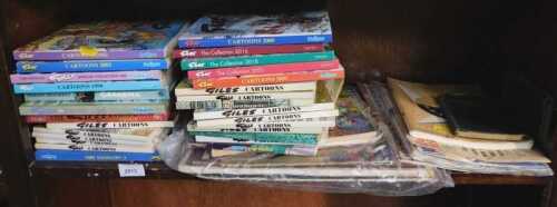 Books, including a large quantity of Giles magazines. (1 shelf)
