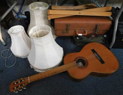 Household items, including lampshades, luggage rack, suitcases, etc. (contents under 1 table)...
