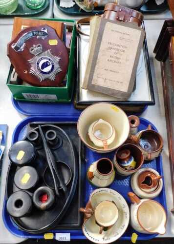 Miscellaneous items, to include Devon mottoware, ebony dressing table set, two police force...