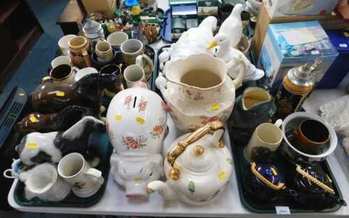 Miscellaneous ceramics, etc., to include three ceramic horses, large pig shaped money box, Royal...