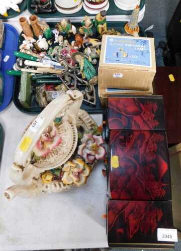 Miscellaneous items, to include Capodimonte teapot, Oriental glazed figures, and other Oriental...