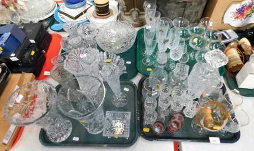 Miscellaneous cut and moulded glass, to include Babycham glasses, decanters, vases, etc.