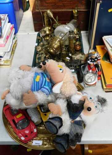 Miscellaneous brassware, Wombles soft toys, diecast vehicles, etc. (a quantity)