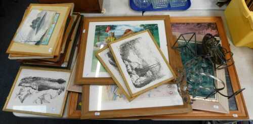 Various watercolour paintings by P Griffiths, some framed, together with various prints, etc. (a...