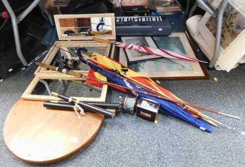 Miscellaneous items, to include fishing tackle, circular mahogany tabletop on three legs, Casio...