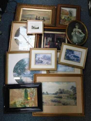Assorted pictures and prints, boating prints, landscape, interior scenes, etc. (1 box)