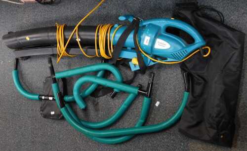 A Dobbies Essentials PB022011 blower vacuum, and an exercise machine.