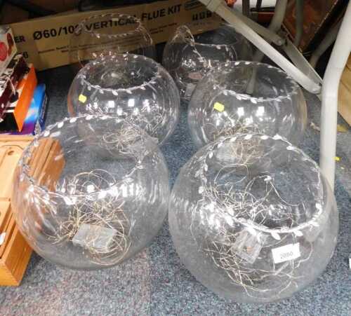 Six glass centre bowls, with vine decoration, and centre lights.