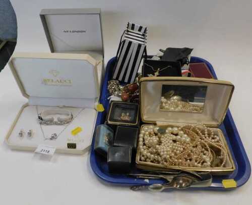 A group of assorted costume jewellery, comprising NY London jewellery collection, pin badges,...