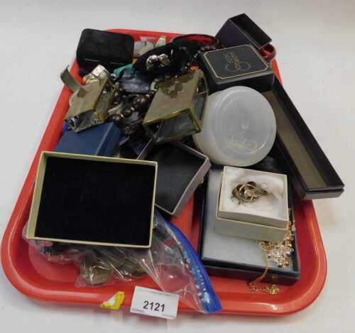 Assorted costume jewellery and effects, lady's cocktail watch with gold plated straps, brass...