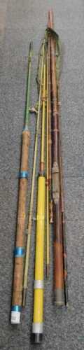 A three piece split cane fishing rod, and a Burton float.