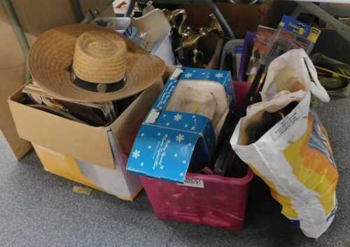 Household effects, outside lamps, gentleman's hat, shirt, small group of records, stationery,...