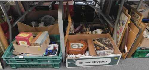 Household ceramics and effects, an Actim mantel clock, tools, small group of books to include...