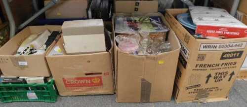 A small group of diecast police cars and buses, classical records, glassware, tools, etc. (all...