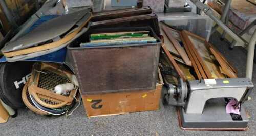 Household wares, to include manual sewing machine, pictures and prints, magazine rack, Dunlop...