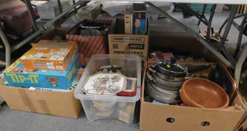 Household ceramics, effects, and games, Iron Man, Worcester Evesham wares, silver plated wares,...