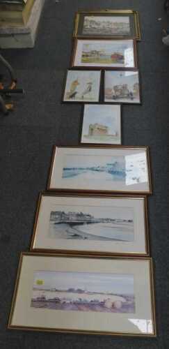 A group of assorted pictures and prints, raised relief flowers, cottage scenes, etc. (1 bay)