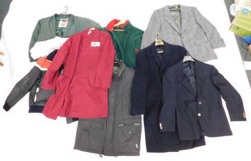 Gentleman's clothing, including Savoy Tailors Guild gentleman's full length blue coat, jackets...