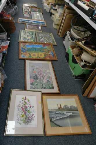 A group of assorted pictures and prints, mainly floral, embroideries, daffodils, etc. (a quantity)