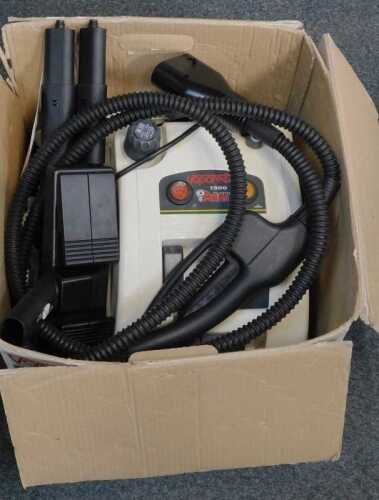 A Polti Vaporetto 1500 steam cleaner, boxed.