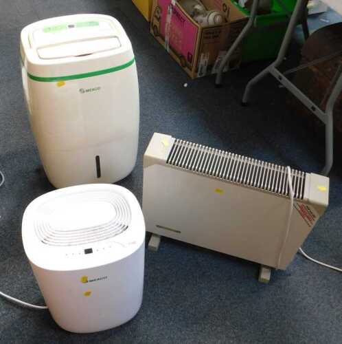 A Meaco dehumidifier, Meaco Dry ABC-10L, another model 20L, and an Electra radiator. (3)