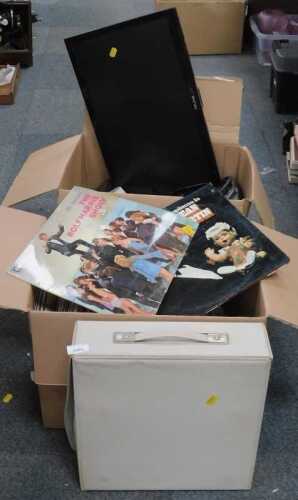 A Celcus monitor, together with a Sky HD box, and other related items, LP records, a typewriter,...