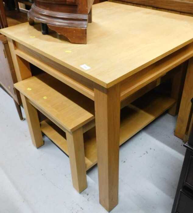 V - A light oak table and coffee table. Note: VAT is payable on the hammer price of this lot at 20%.
