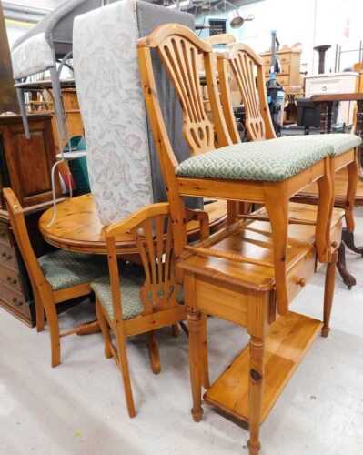 Various furniture, Lloyd Loom style tub chair, blanket or towel box, pine circular table, six...
