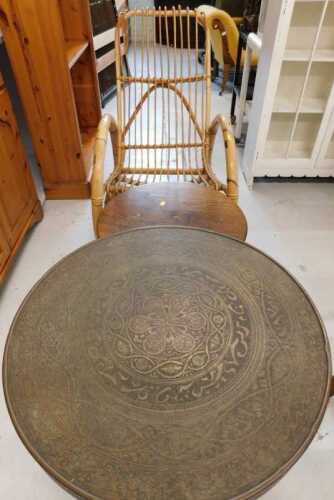 Various furniture, an Old Charm style oak coffee table, of circular form on baluster columns, a...