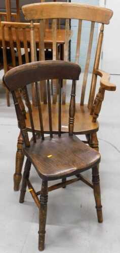 A grandfather chair, and an ash and elm kitchen chair. (2)