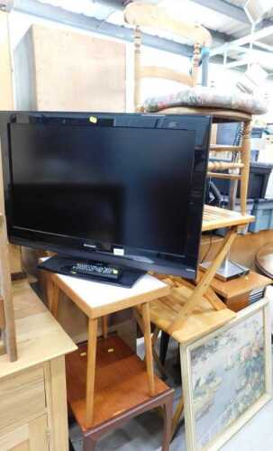 A Sharp 32" colour TV, with remote control, a G-plan teak table nest large table only, further...
