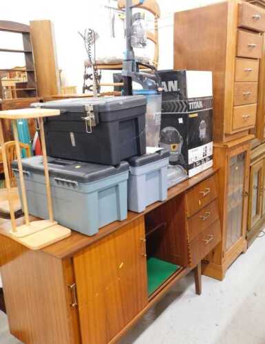 Various furniture and associated items, a quantity of vacant tool boxes, tabletop CD tower,...