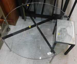 V - A glass topped table, and a 1970s Italian marble top side table of rectangular form. Note: VAT...
