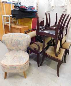 Various furniture and effects, roll top chair, pine open bookcase, hanging mirror, set of dining...