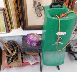 Various hand tools and accessories, 1600W freestanding chipper/shredder, various other hand...