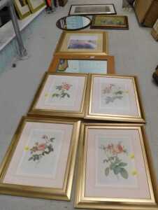Various prints, pictures and frames, lightwood frame, Hunting the Find print, various other...