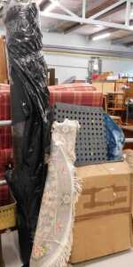 A Chinese rug, various other items, mats, roll of coir matting, etc. (a quantity)