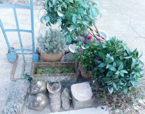 Various garden statues and effects, garden statues, classical style and others, boot, planter,...