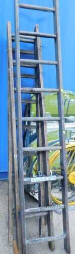 Various wooden folding step ladders.