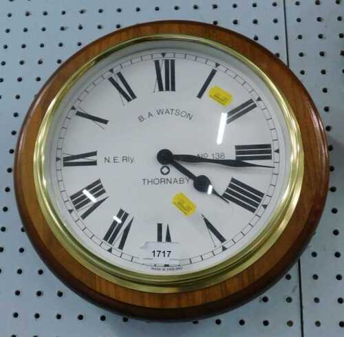 A late 20thC wall clock, the 25cm diameter Roman numeric dial marked BA Watson Thornaby, in...