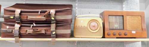 Radios, to include an Etronic wood cased valve radio, and a 1950s Bush portable medium and...