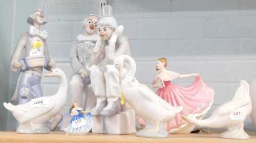 Ceramics, to include three Nao ducks, Royal Doulton Pretty Ladies Elaine, together with three...